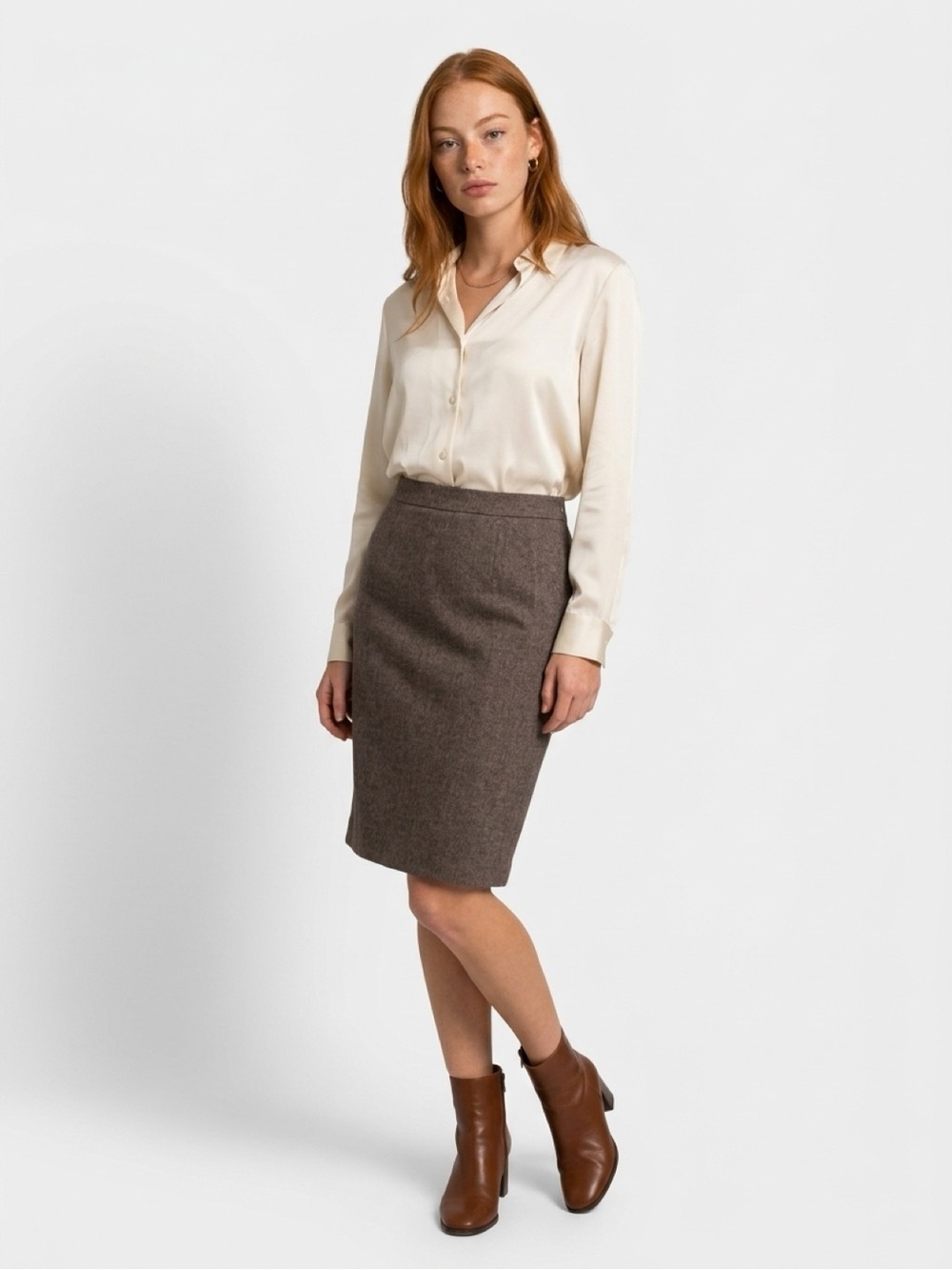 Ann Taylor Brown Tailored Wool Pencil Skirt